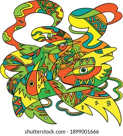 primitive abstract vector image with ethnic style full of bright colors