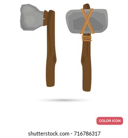 Primitive ax and hammer color flat icon