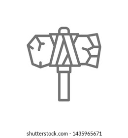 Primitive axe, prehistoric ax line icon.