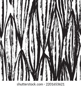 Primitivo, blanco y negro, dibujado a mano con pincel seco, patrón sin costura. Se puede usar para un diseño textil, papel de envoltura, papel tapiz.