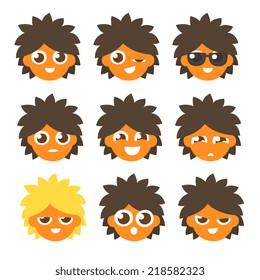primitive cartoon flat style character emotions, vector illustration