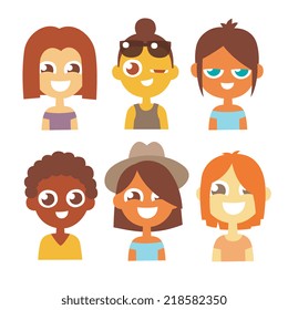 primitive cartoon flat style character emotions, vector illustration