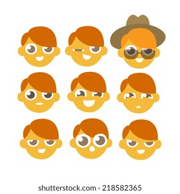 primitive cartoon flat style character emotions, vector illustration