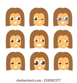 primitive cartoon flat style character emotions, vector illustration