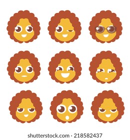 primitive cartoon flat style character emotions, vector illustration