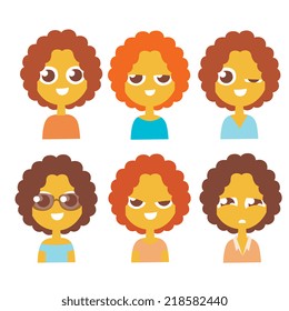 primitive cartoon flat style character emotions, vector illustration