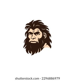 primitive caveman logo, an extinct species of archaic humans viewed from side