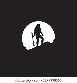 primitive caveman logo, an extinct species of archaic humans viewed from side