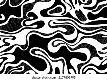 Primitive curved seamless pattern. It's marbling technique.