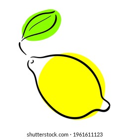 Primitive cute lemon summer mood fruit outline, simple flat vector illustration