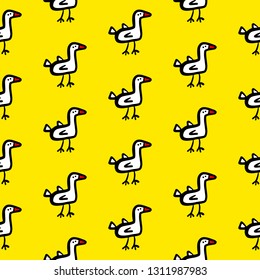 Primitive ducks hand drawn seamless pattern with yellow font