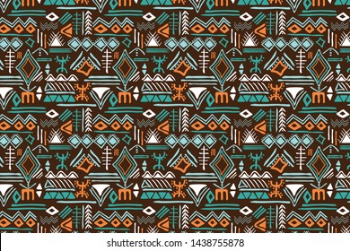 primitive ethnic repeated pattern,abstract folk elements, colorful boho style texture,vector illustration .