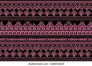 primitive ethnic repeated pattern,abstract folk elements, pink boho elements on a black background,vector illustration.