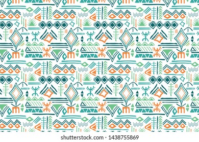 primitive ethnic seamless pattern,abstract folk elements, colorful boho style texture,vector illustration .