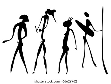 Primitive figures looks like cave painting - primitive art - warriors