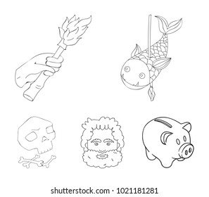 Primitive, fish, spear, torch .Stone age set collection icons in outline style vector symbol stock illustration web.
