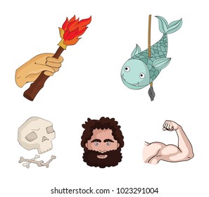 Primitive, fish, spear, torch .Stone age set collection icons in cartoon style vector symbol stock illustration web.