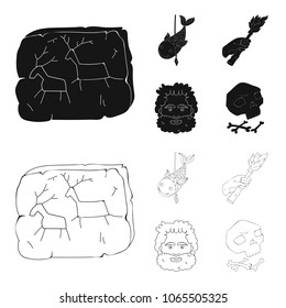 Primitive, fish, spear, torch .Stone age set collection icons in black,outline style vector symbol stock illustration web.