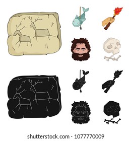 Primitive, fish, spear, torch .Stone age set collection icons in cartoon,black style vector symbol stock illustration web.
