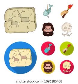 Primitive, fish, spear, torch .Stone age set collection icons in cartoon,flat style vector symbol stock illustration web.