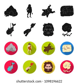 Primitive, fish, spear, torch .Stone age set collection icons in black,flet style vector symbol stock illustration web.