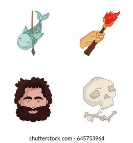 Primitive, fish, spear, torch .Stone age set collection icons in cartoon style vector symbol stock illustration web.