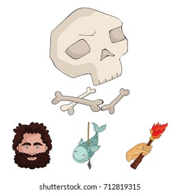 Primitive, fish, spear, torch .Stone age set collection icons in cartoon style vector symbol stock illustration web.