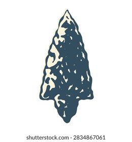Primitive flint arrowhead drawing featuring distressed details. Great for archaeological projects, hunting club graphics, native american cultural themes, and classic stone age historical art.