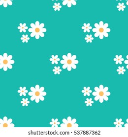 Primitive floral seamless pattern.  Cartoon daisies on a blue background.