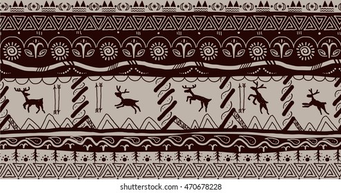 primitive folk scandinavic border seamless pattern