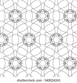 Primitive geometric sacra retro pattern with lines and circles. Black and white thin lines for designs.