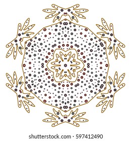 Primitive geometric sacra retro pattern with lines and circles. Brown and red thin lines for designs.