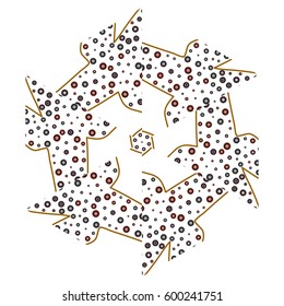 Primitive geometric sacra retro pattern with lines and circles. Brown and red thin lines for designs.