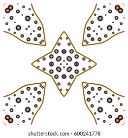 Primitive geometric sacra retro pattern with lines and circles. Brown and red thin lines for designs.
