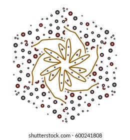 Primitive geometric sacra retro pattern with lines and circles. Brown and red thin lines for designs.