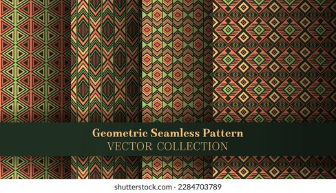 Primitive geometry rhombus seamless tracery set. Native american motif ethnic patterns. Rhombus zig zag geometric vector seamless texture package. Cover background templates.