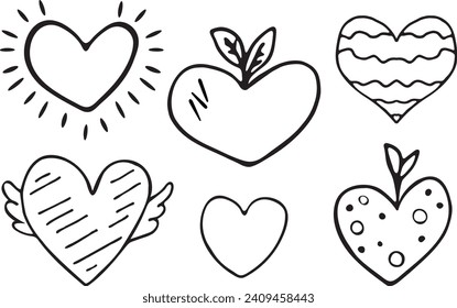 Primitive Heart in Doodle Style for Valentines Day Coloring Illustration