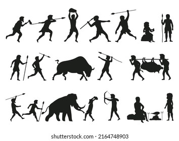 Primitive hunting Collection Silhouettes design Premium vector 