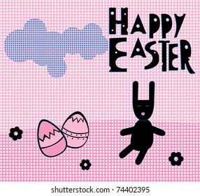 primitive illustration of happy easter concept with rabbit and eggs
