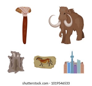 Primitive, mammoth, weapons, hammer .Stone age set collection icons in cartoon style vector symbol stock illustration web.