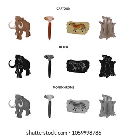 Primitive, mammoth, weapons, hammer .Stone age set collection icons in cartoon,black,monochrome style vector symbol stock illustration web.