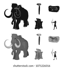 Primitive, mammoth, weapons, hammer .Stone age set collection icons in black,monochrom style vector symbol stock illustration web.