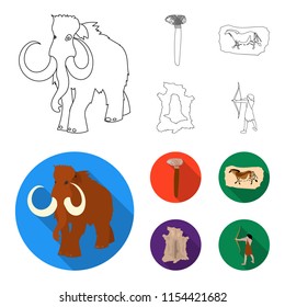 Primitive, mammoth, weapons, hammer .Stone age set collection icons in outline,flat style vector symbol stock illustration web.