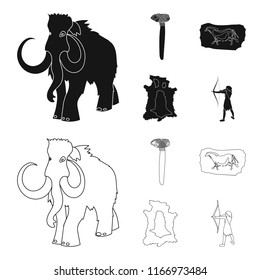 Primitive, mammoth, weapons, hammer .Stone age set collection icons in black,outline style vector symbol stock illustration web.