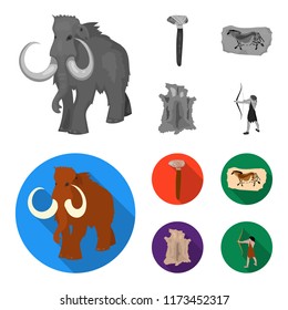 Primitive, mammoth, weapons, hammer .Stone age set collection icons in monochrome,flat style vector symbol stock illustration web.
