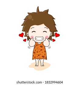 Primitive man cartoon. Vector illustration of cute chibi character isolated on white background. 