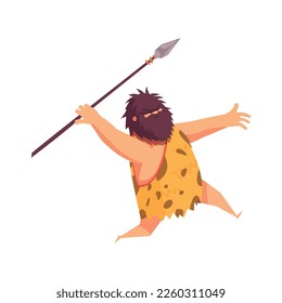 Composición masculina primitiva con caricatura humana de la persona antigua cacería ilustración vectorial