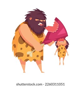 Primitive man caveman composition with cartoon human character of ancient person vector illustration