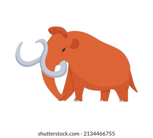Composición primitiva de los hombres de las cavernas con imagen aislada de mamut antiguo con colmillos largos ilustraciones vectoriales