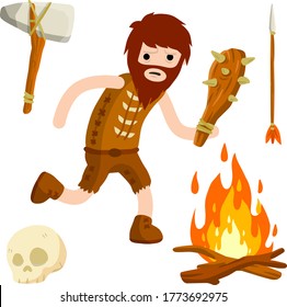 Hombre primitivo. El cazador de caballeros corre con el club.